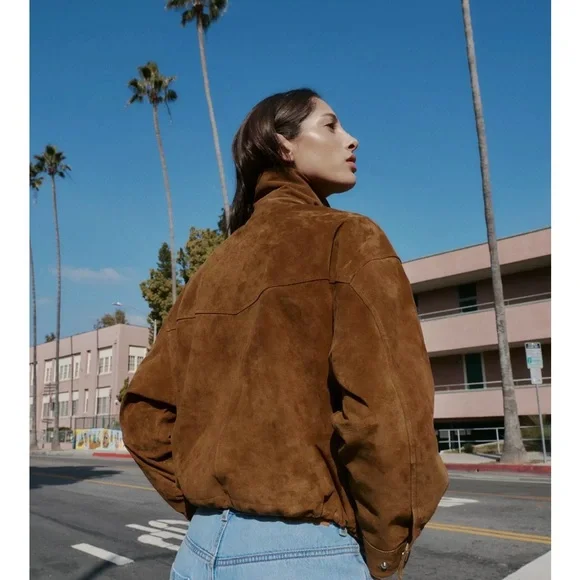 ZARA 100% LEATHER BOMBER JACKET - Picture 6 of 14